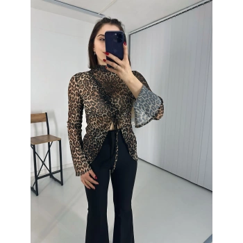 Fendy Büzgülü Leopar Bluz