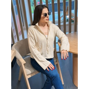 Fitilli fermuar detay hırka Bej