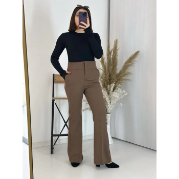 Full Yüksek Bel Kahve İspanyol Kumaş Pantolon