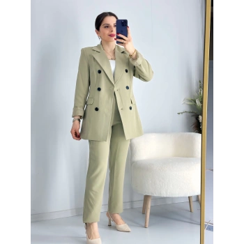 Haki Düğmeli Ceket Takım