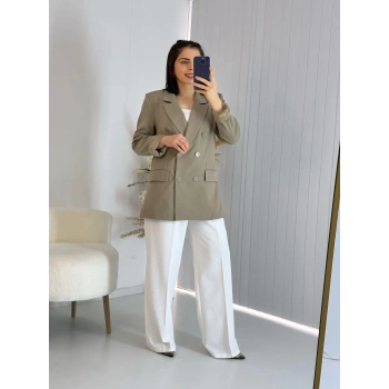 Haki Kravuze Yaka Düğmeli Premium Ceket