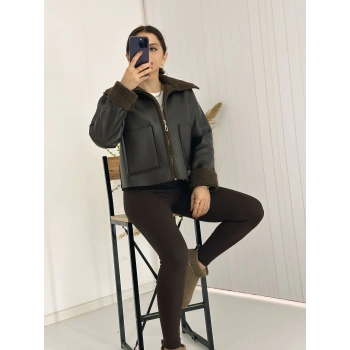 İçi Kürklü Suni Deri Biker Ceket