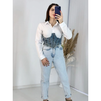 Jean Detaylı Crop Gömlek