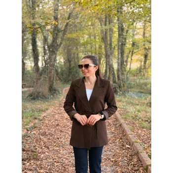 Kahve bel bağlamalı ceket