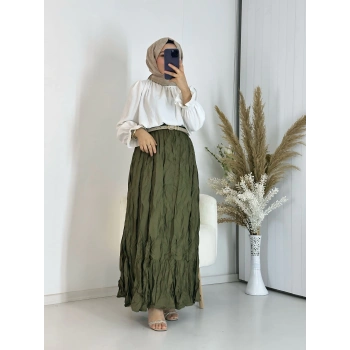 Kırışık Model Yeşil Renk Etek