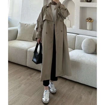 Kravuze Yaka Oversize Premium Trençkot Vizon