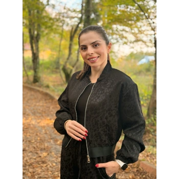 Leopar desen saten takım siyah