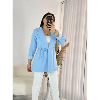 Mavi Bel Bağlamalı Ceket