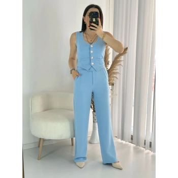 Mavi Yelek Pantolon İkili Takım