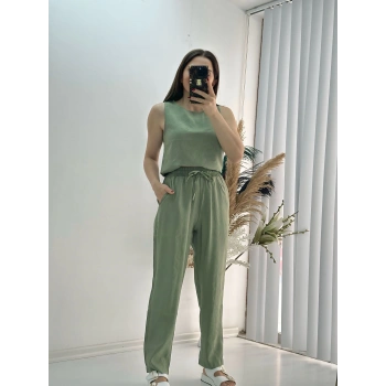 Modal Dokulu Kolsuz Takım Haki