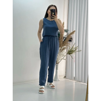 Modal Dokulu Kolsuz Takım İndigo