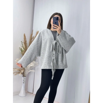 Önü Bağlamalı Kaşe Ceket Gri