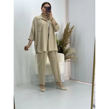 Pamuklu Keten İkili Takım Bej