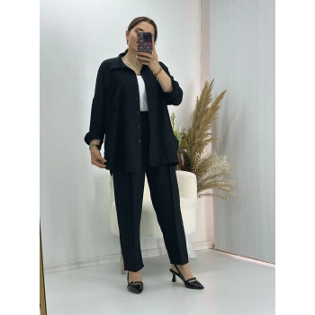 Pamuklu Keten İkili Takım Siyah