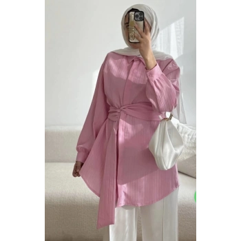 Sabit Kuşaklı Gömlek Tunik pembe