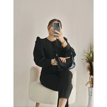 Siyah Balon Kol Gömlek