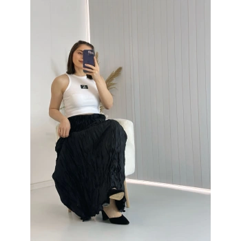 Siyah Kraşlı Pamuk Uzun Etek