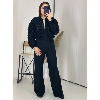 Siyah Palazzo Kumaş Pantolon