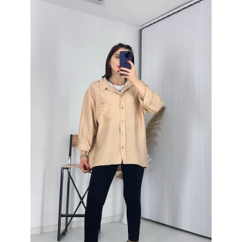 Tek Cepli Oversize Keten Gömlek