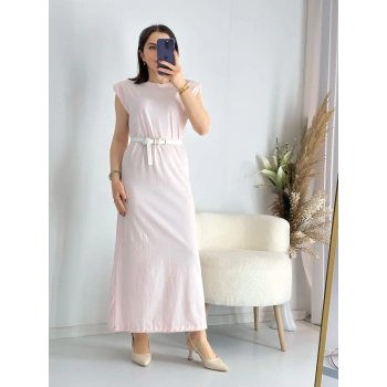 Toz Pembe Vatkalı Penye Elbise