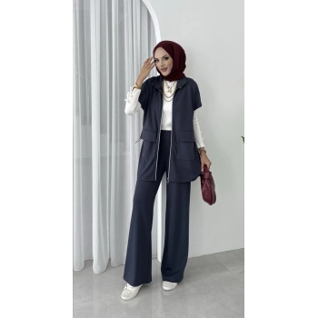 Yelekli Fermuarlı Üçlü Takım Antrasit