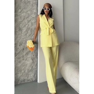 Bel Kuşaklı Yelek Palazzo Takım Sarı