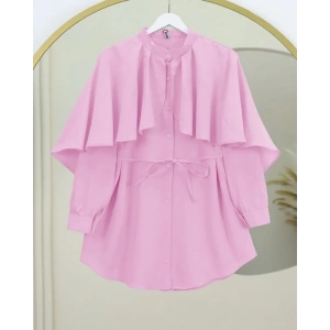 Dik Yaka Pelerin Detaylı Poplin Gömlek Pembe