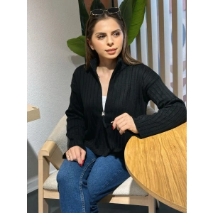 Fitilli fermuar detay hırka siyah