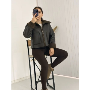 İçi Kürklü Suni Deri Biker Ceket