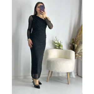 Işıltılı Tek Omuz Tül Elbise