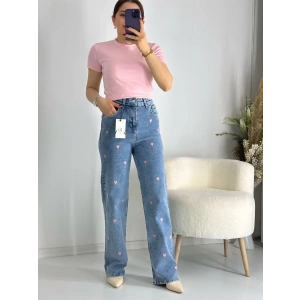 Kalp Nakışlı straight jean