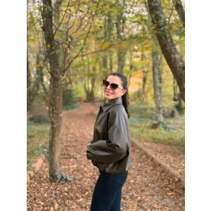 Kemer detay deri bomber ceket kahve