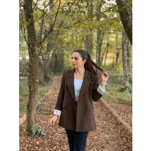 Kravuze yaka astar çizgili ceket kahve