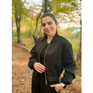 Leopar desen saten takım siyah