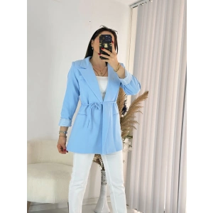 Mavi Bel Bağlamalı Ceket