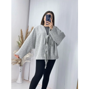 Önü Bağlamalı Kaşe Ceket Gri