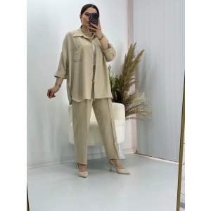 Pamuklu Keten İkili Takım Bej