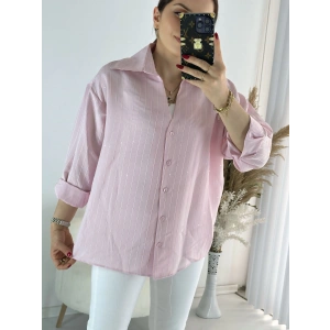 Pembe Pul Detay çizgili Gömlek