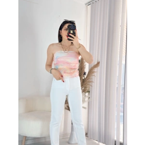 Pembe Straplez Tül Bluz