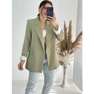 Premium Kalite Astar Çizgili Haki Yeşil Ceket