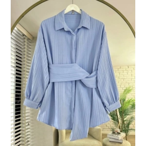 Sabit Kuşaklı Gömlek Tunik Mavi