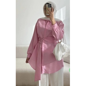 Sabit Kuşaklı Gömlek Tunik pembe