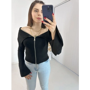Siyah Fermuarlı İspanyol Kol Ottoman Bluz