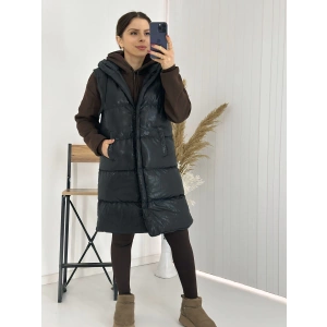 Siyah Kapişonlu Uzun Şişme Yelek