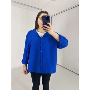 Tek Cepli Oversize Keten Gömlek Mavi