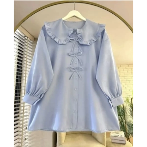 Yaka Detay Fiyonklu Gömlek Mavi