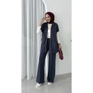 Yelekli Fermuarlı Üçlü Takım Antrasit