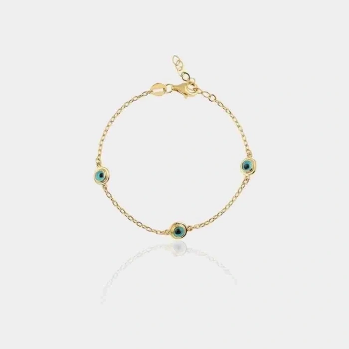 14 Ayar Altın 3 Gözlü Çocuk Bilekliği