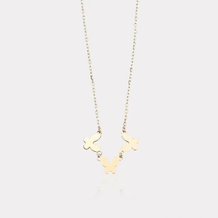 14 Ayar Altın 3lü Kelebek Kolye