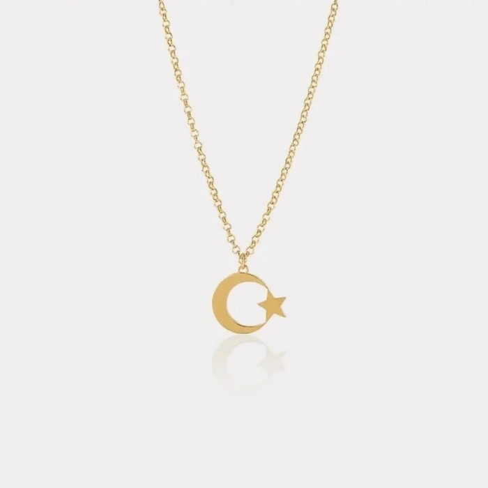14 Ayar Altın Ay Yıldız Kolye